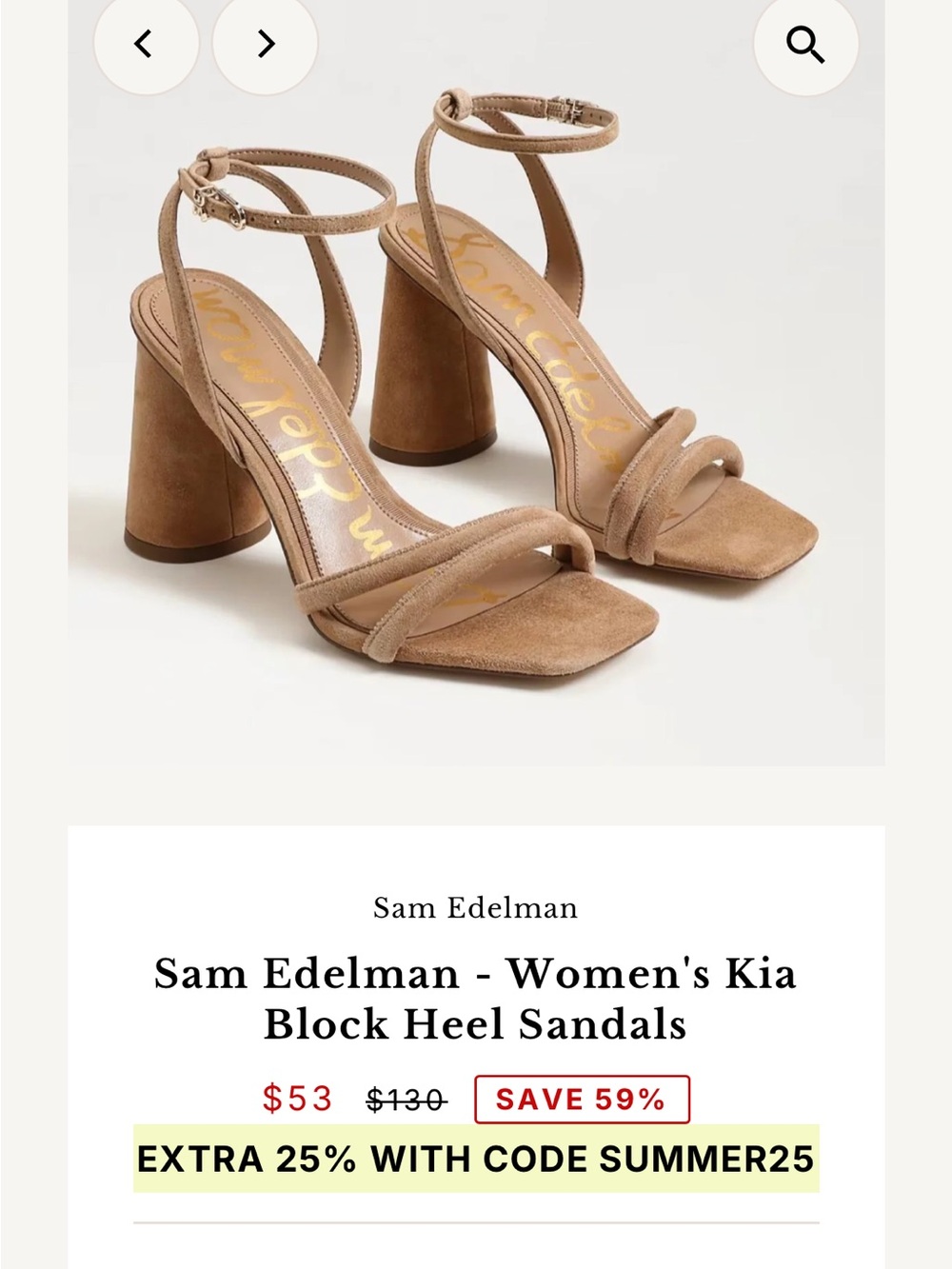 Sam Edelman Block Heel Ankle-Strap Sandals in Taupe Suede